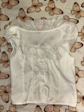 White Eyelet Collar Button-Front Top